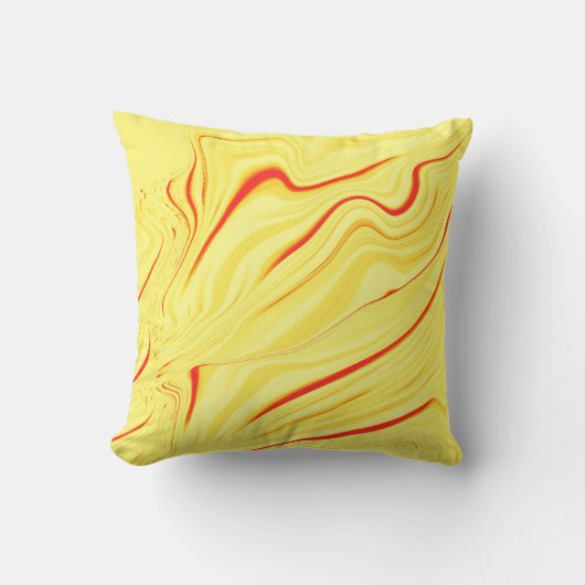 赤または珊瑚の曲線のストロークを持つマンゴークリーム クッション (正面)