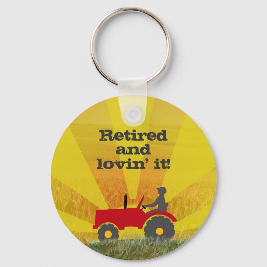 赤または緑の退職トラクターキーチェーン キーホルダー (正面)