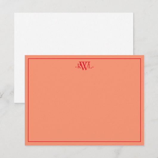 赤みがかったオレンジと白ミニマルのノートカード ポストカード (正面/裏面)