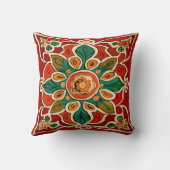 赤みがかったオレンジ色の黄色のアズレホス花の模様 クッション (裏面)