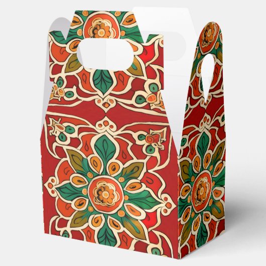 赤みがかったオレンジ色の黄色のアズレホス花の模様 フェイバーボックス (オープン)