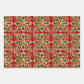 赤みがかったオレンジ色の黄色のアズレホス花の模様 ラッピングペーパーシート (正面2)