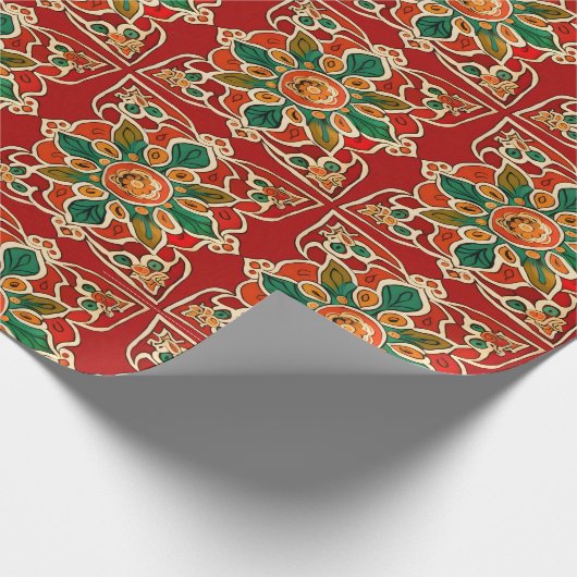 赤みがかったオレンジ色の黄色のアズレホス花の模様 ラッピングペーパー (角)