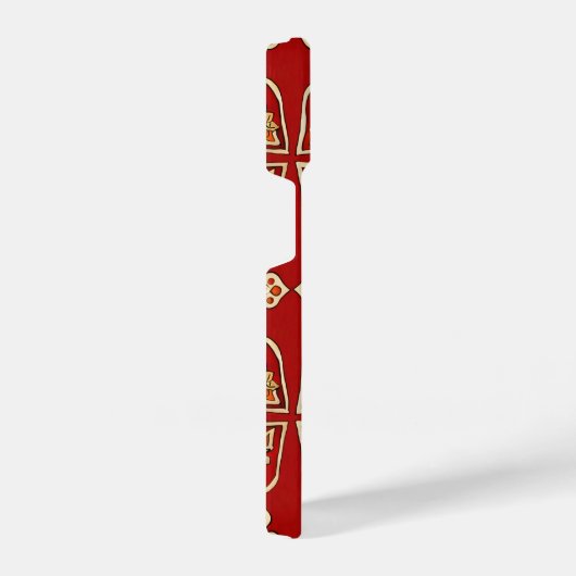 赤みがかったオレンジ色の黄色のアズレホス花の模様 iPhoneケース (右側面)