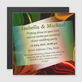 赤みがかった緑がかった曲線または曲がった金属 マグネット招待状