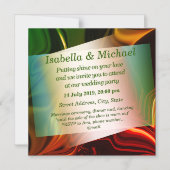 赤みがかった緑がかった曲線または曲がった金属 マグネット招待状 (正面)