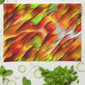 赤みがかった色の黄色の染み、熱い色 キッチンタオル (折り畳み)