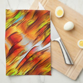 赤みがかった色の黄色の染み、熱い色 キッチンタオル (四つ折り)