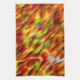 赤みがかった色の黄色の染み、熱い色 キッチンタオル