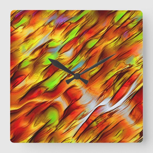 赤みがかった色の黄色の染み、熱い色 スクエア壁時計 (正面)