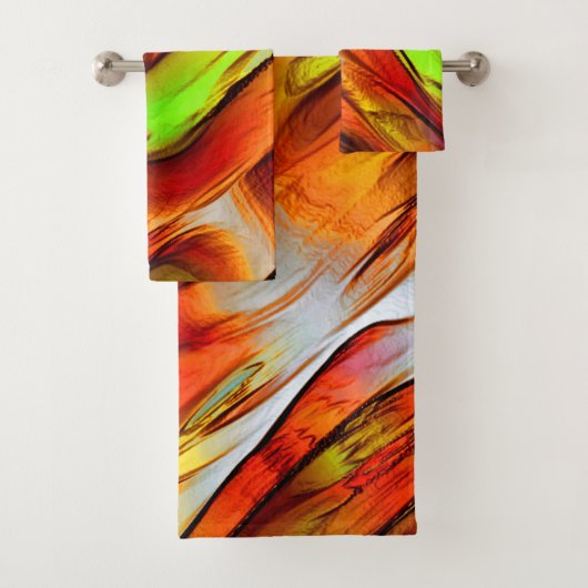 赤みがかった色の黄色の染み、熱い色 バスタオルセット (インサイチュ)