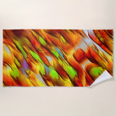 赤みがかった色の黄色の染み、熱い色 ビーチタオル (正面)