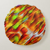 赤みがかった色の黄色の染み、熱い色 ラウンドクッション (正面)