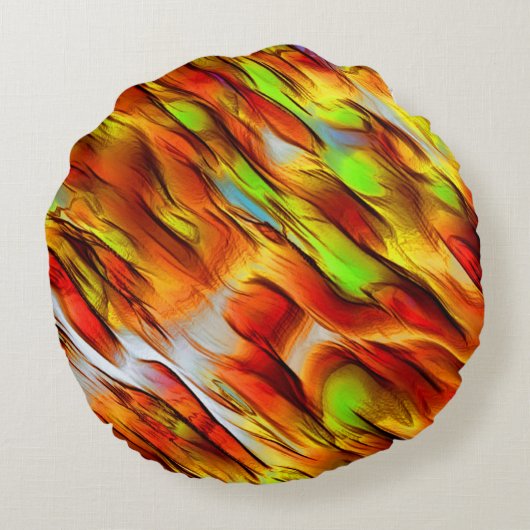 赤みがかった色の黄色の染み、熱い色 ラウンドクッション (裏面)