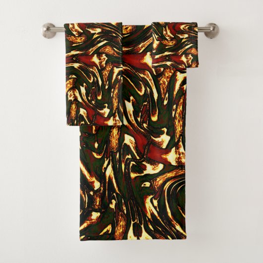 赤みがかった茶色と黄色のカーブを損なう バスタオルセット (インサイチュ)