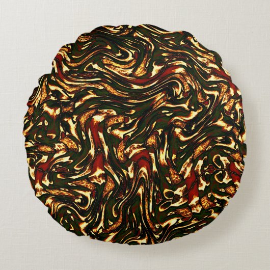 赤みがかった茶色と黄色のカーブを損なう ラウンドクッション (正面)