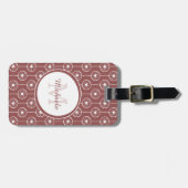 赤みがかっスタイリッシュた茶色のハートのモノグラムと名前 ラゲッジタグ (正面横)