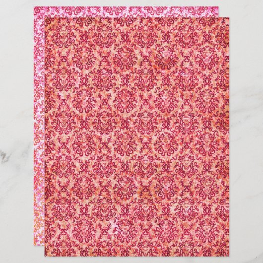 赤みすぼらしいヴィンテージモチーフのスクラップブック紙 (正面/裏面)