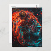 赤みを帯びたターコイズ灯列のあるライオン ポストカード (正面/裏面)