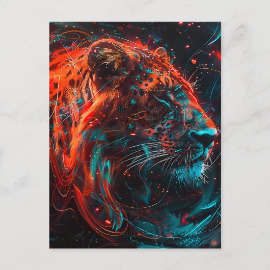 赤みを帯びたターコイズ灯列のあるライオン ポストカード (正面)