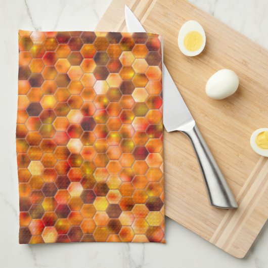 赤みを帯びたトーンのスローの点に六角形のモザイク キッチンタオル (四つ折り)