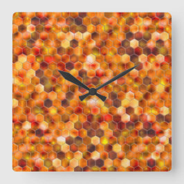 赤みを帯びたトーンのスローの点に六角形のモザイク スクエア壁時計