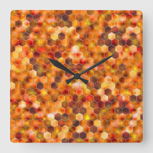 赤みを帯びたトーンのスローの点に六角形のモザイク スクエア壁時計 (正面)