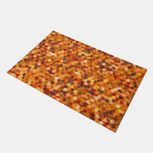 赤みを帯びたトーンのスローの点に六角形のモザイク ドアマット (アングル)