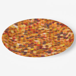 赤みを帯びたトーンのスローの点に六角形のモザイク ペーパープレート