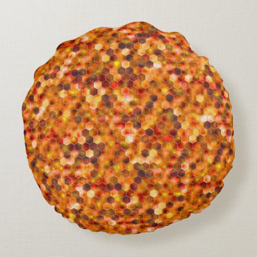赤みを帯びたトーンのスローの点に六角形のモザイク ラウンドクッション (裏面)