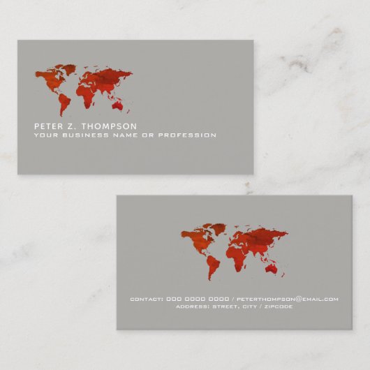 赤みを帯びた世界地図国際的貿易グレー 名刺 (正面/裏面)