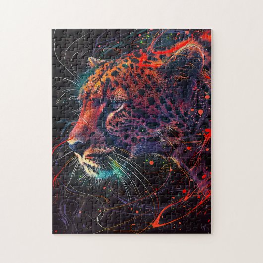 赤みを帯びた光の軌跡を持つチーター ジグソーパズル (縦)