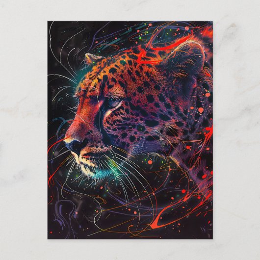 赤みを帯びた光の軌跡を持つチーター ポストカード (正面)
