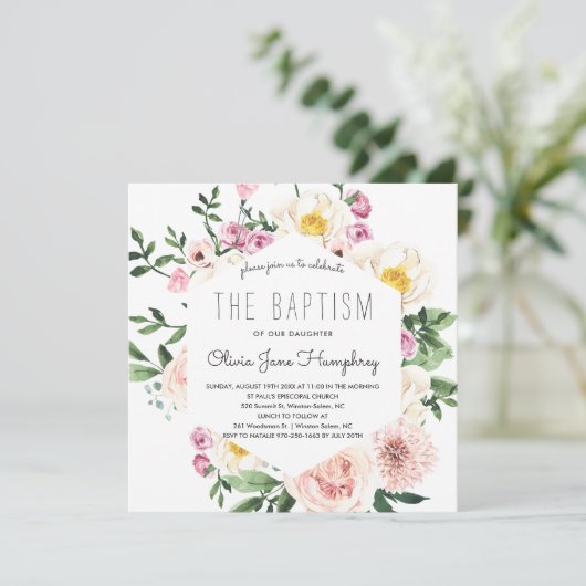 赤みを帯びた夏の花の洗礼招待状 招待状 (スタンド正面)