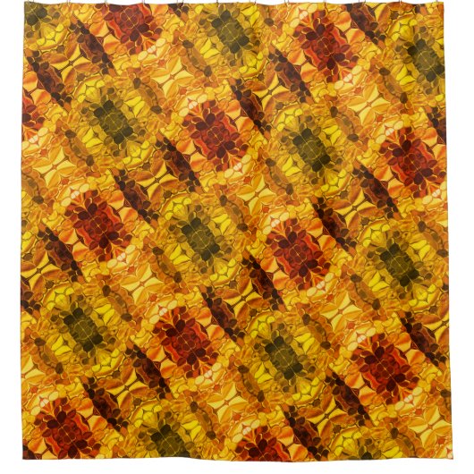 赤みを帯びた黄色の破片とシェイプの生成 シャワーカーテン (正面)