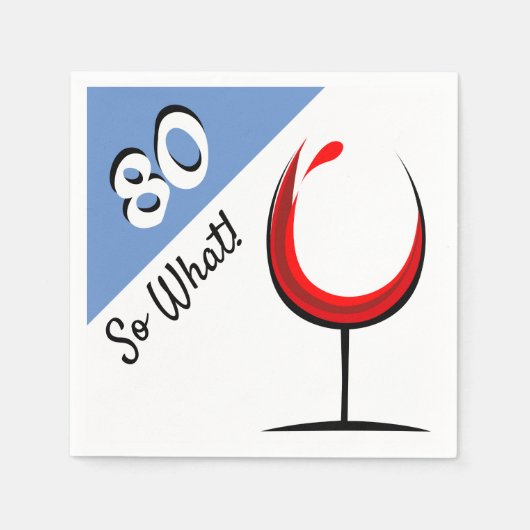 赤やる気を起こさせるワイングラス80th誕生日パーティー スタンダードカクテルナプキン (正面)