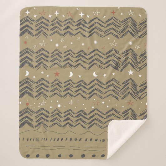 赤や灰色のクリスマスツリー、星、雪片 シェルパブランケット (正面)