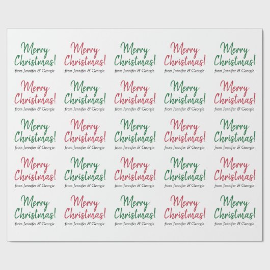 赤や緑の手書き風「メリークリスマス！」 ラッピングペーパー (フラット)