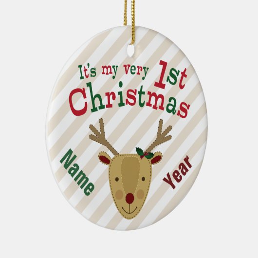 赤ゆっくり進られたトナカイのベビーの第1クリスマス セラミックオーナメント (右)