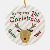 赤ゆっくり進られたトナカイのベビーの第1クリスマス セラミックオーナメント (正面)