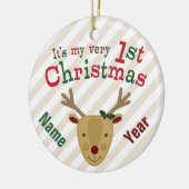 赤ゆっくり進られたトナカイのベビーの第1クリスマス セラミックオーナメント (左)
