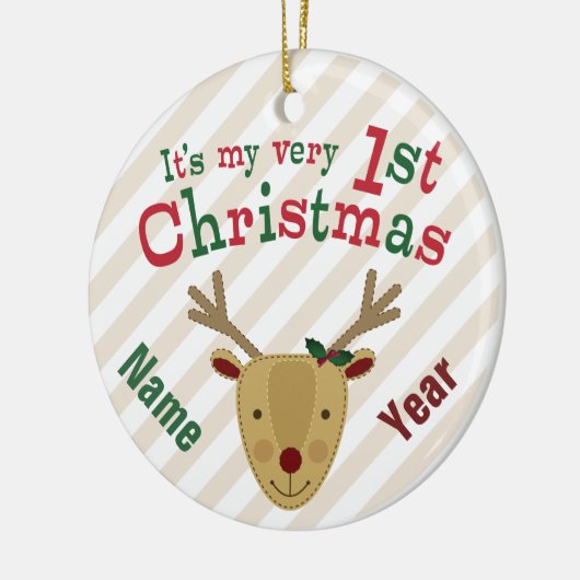 赤ゆっくり進られたトナカイのベビーの第1クリスマス セラミックオーナメント (左)