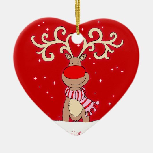 赤ゆっくり進られたトナカイの赤い及びピンクのオーナメント セラミックオーナメント (正面)