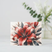 赤ゆり花の美的ヴィンテージ水色 ポストカード (スタンド正面)