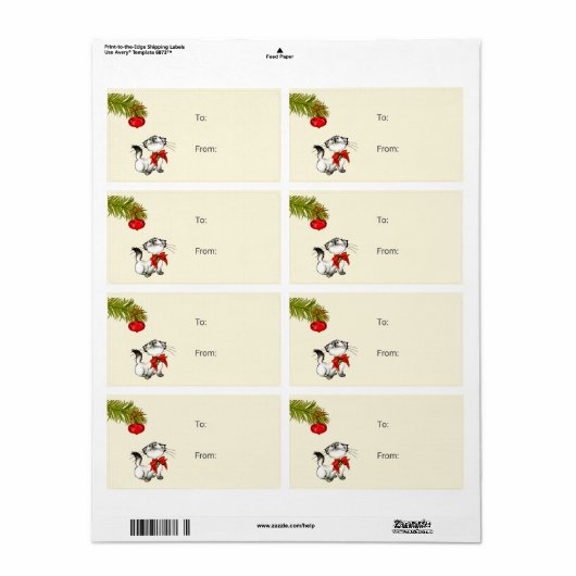 赤よくはしゃぐいクリスマスのおじぎをした子猫 ラベル (フルシート)