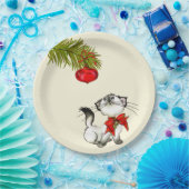 赤よくはしゃぐいクリスマスの弓の子猫 ペーパープレート (パーティー)