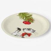 赤よくはしゃぐいクリスマスの弓の子猫 ペーパープレート (アングル)