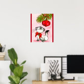 赤よくはしゃぐいクリスマスの弓の子猫 ポスター (ホームオフィス)