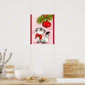 赤よくはしゃぐいクリスマスの弓の子猫 ポスター (キッチン)