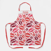 赤よくはしゃぐとピンクのリッププリントデザイン エプロン (正面)